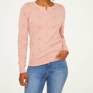 ✨NEW✨ LOFT Pink Cardigan Sweater Gold Polka Dots